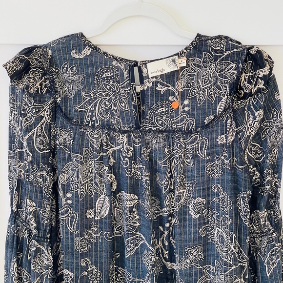 NEW Blouse Boho Tiered Ruffle Hem Swing Long Sleeves Crew Neck Elastic Cuffs - Picture 13 of 16